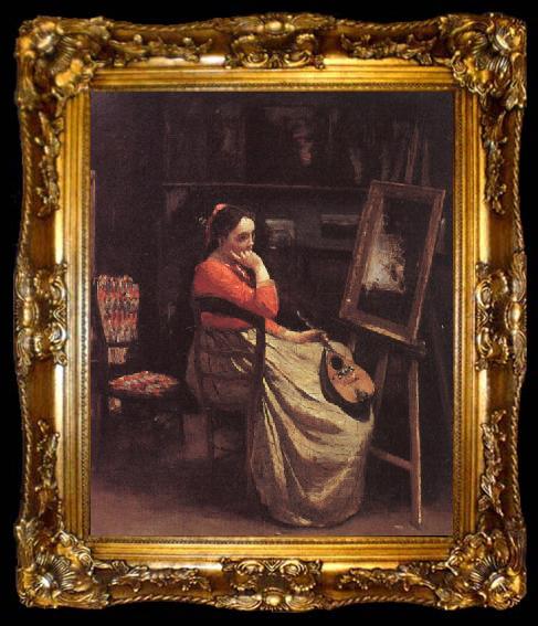 framed   Jean Baptiste Camille  Corot Young Woman with a Mandolin3, ta009-2